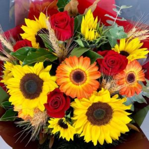 Red Rose and Sunflower Bouquet